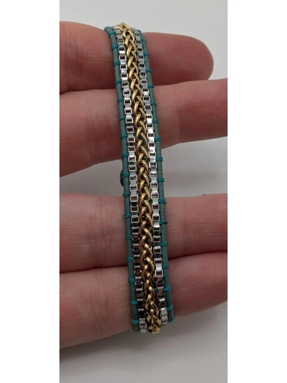 Stella & Dot Foundation Bracelet Adjustable Chain Leather Boho Chic